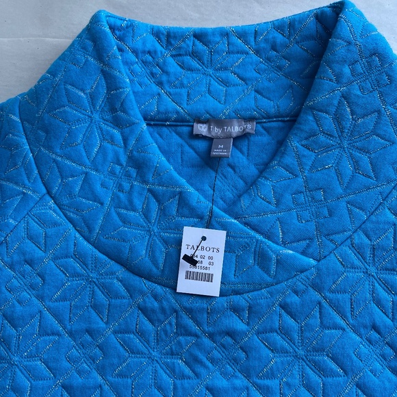 Talboots Snowflake Quilt Wrap Neck Cotton Metallic Thread Turquoise Pullover Top - Picture 10 of 11